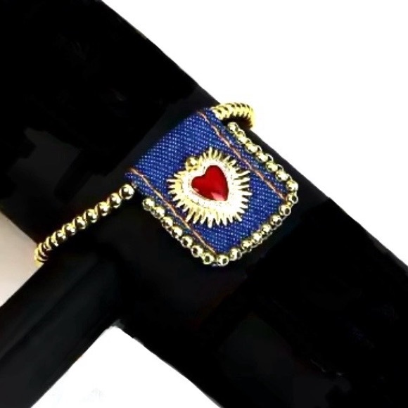 “Bursting Sacred Heart” of Jesus Immaculate Mary Catholic Ruby Red Jean Bracelet - Picture 11 of 16